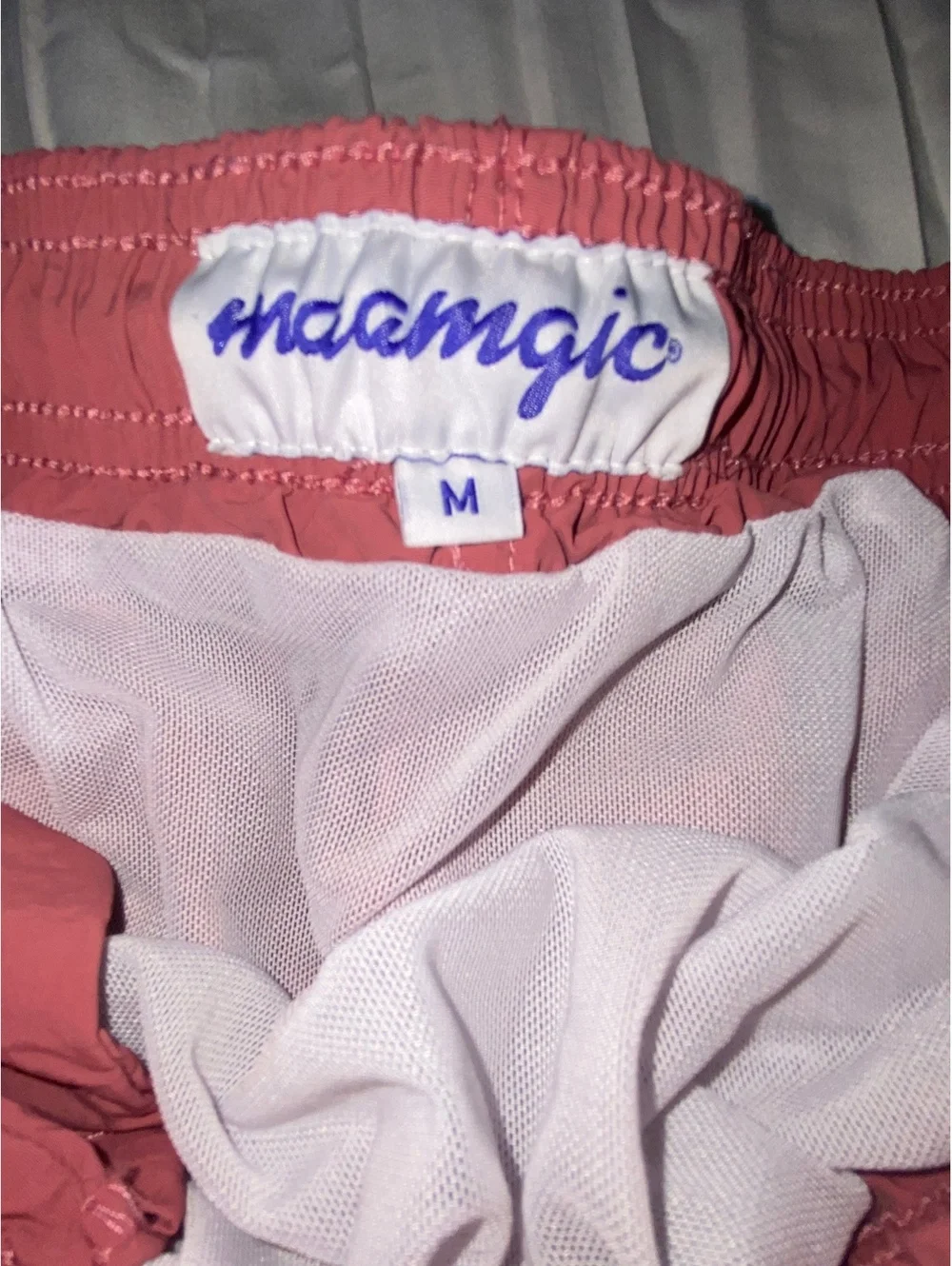 maamgic Men's Pink Swim Trunks with Elastic Waistband and Back Pocket, Size M